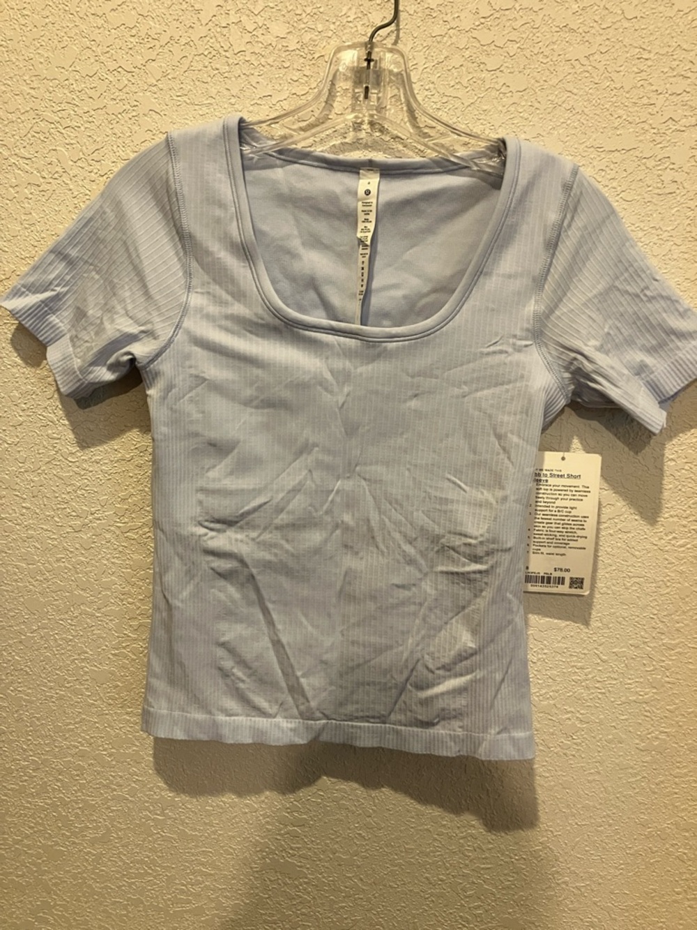 lululemon athletica Pale Blue Ribbed Scoop Neck Ebb to Street Short Sleeve Top